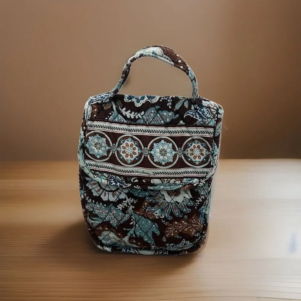 Vera Bradley Java Blue Makeup Bag w/ Handle retired pattern 10x5x3